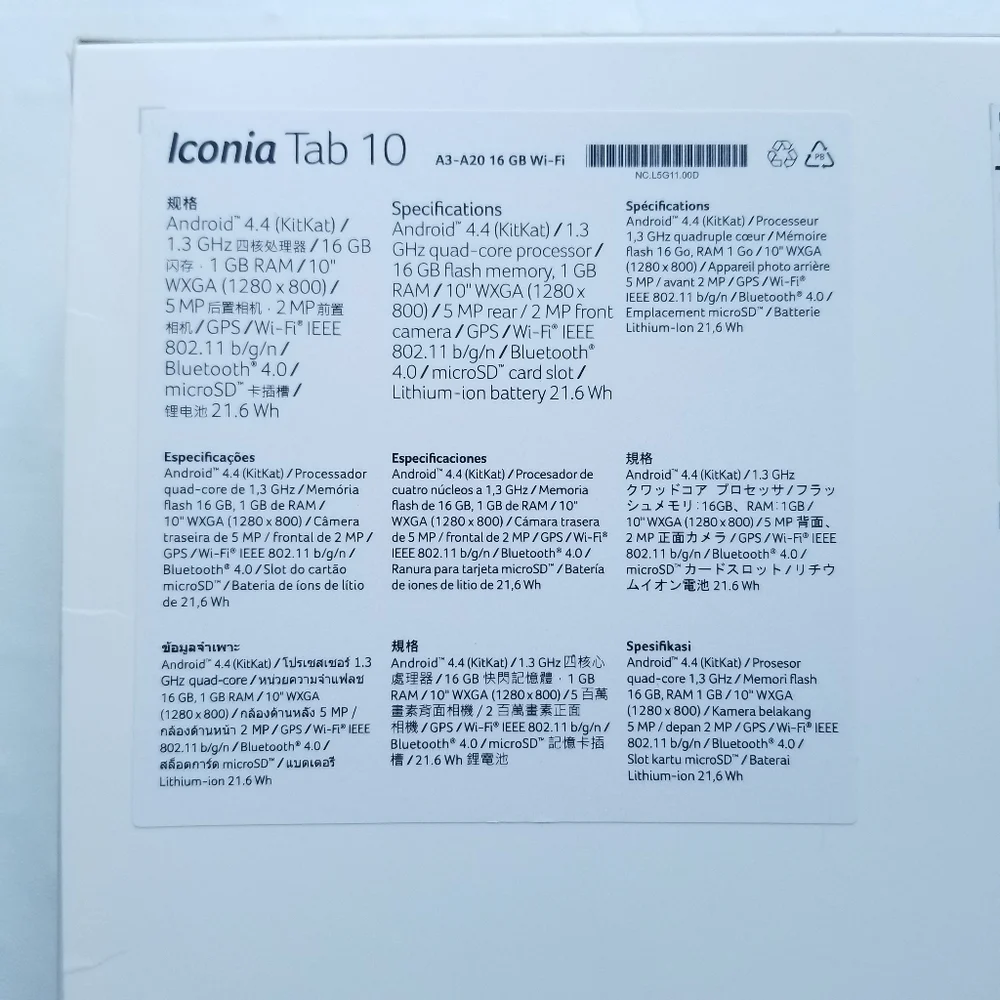 Acer Iconia Tab 10 Tablet Aluminum Body white NIB
